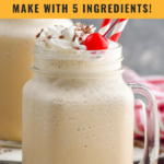 Pinterest graphic for Bushwacker recipe. Image shows a Bushwacker cocktail. Text says, "so easy! Bushwacker make with 5 ingredients! shakedrinkrepeat.com"